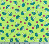 Lime Teal Amanita Mushrooms Hoot Hoot Cotton Quilt Fabric Kim Schaefer Andover Flowering Plants