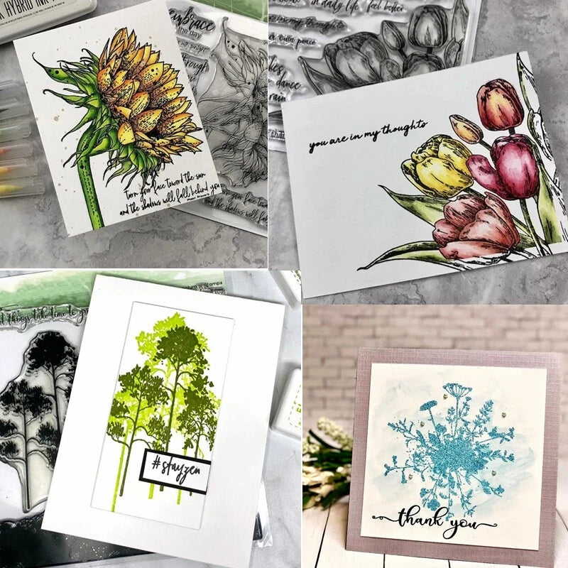 Flower Tree Clear Rubber Silicon Stamps Seal Scrapbooking Stencil DIY Craft gift Sunflower