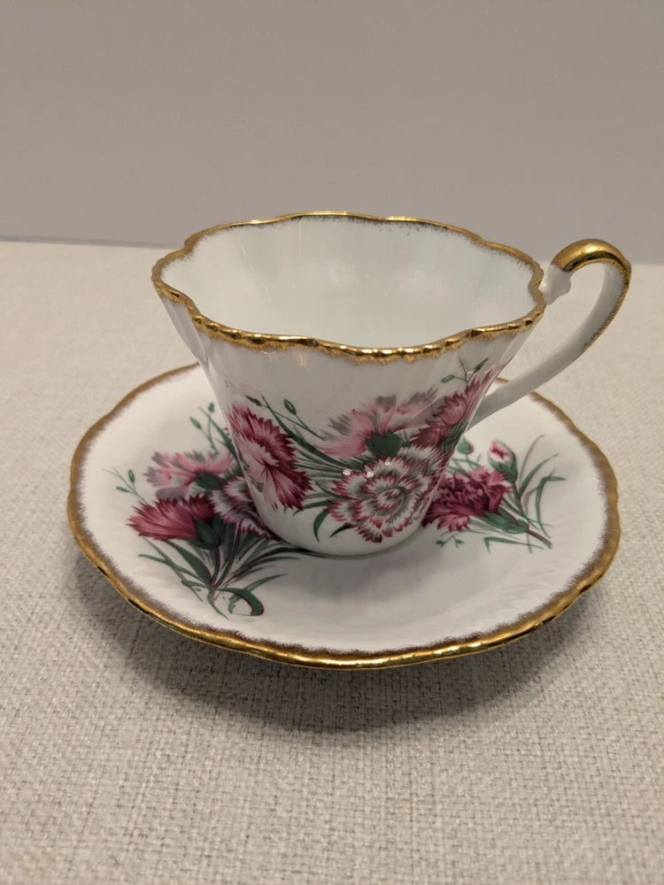 Salisbury China Cup And Saucer - Pink Carnation With Gold Trim Carnation