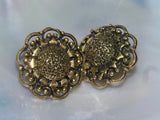 Vintage Antique Goldtone Sunflower or Flower with Dimpled Raised Center Clip Ear Sunflower