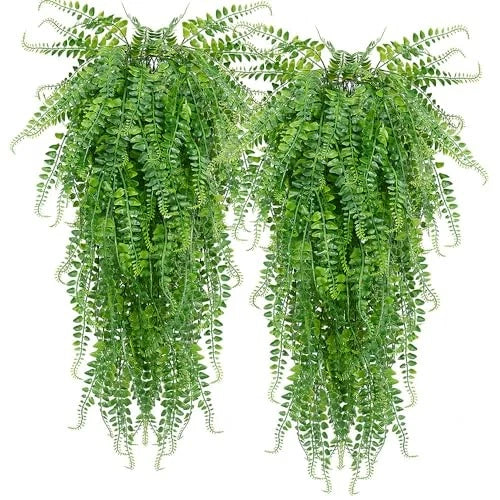 Szjias Artificial Hanging Plants Ferns Faux Fake Plants For Patio Porc Green Plant