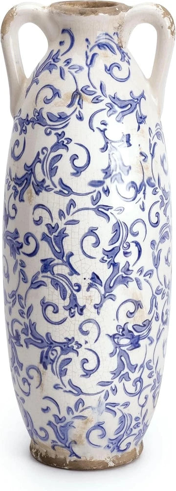 Blue & White Floor Vase Pampas Grass 11'' Tall Vase Home Decor Ceramic Farmhouse Pampas Grass