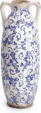 Blue & White Floor Vase Pampas Grass 11'' Tall Vase Home Decor Ceramic Farmhouse Pampas Grass