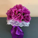 Magenta purple Gerber daisy and roses bridal bouquet Bouquet