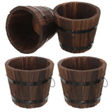 4 Pcs Wooden Barrel Planter Small Flower Container Garden Planter for Patio Garden Plants
