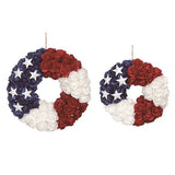 Silk Rose Wreath Americana USA Flag  Set 9-12"  Summer Decor Patriotic Roses