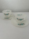 2 Vintage Fire King Bonnie Blue Carnation Flower Coffee Tea Cup & Saucer Sets Carnation
