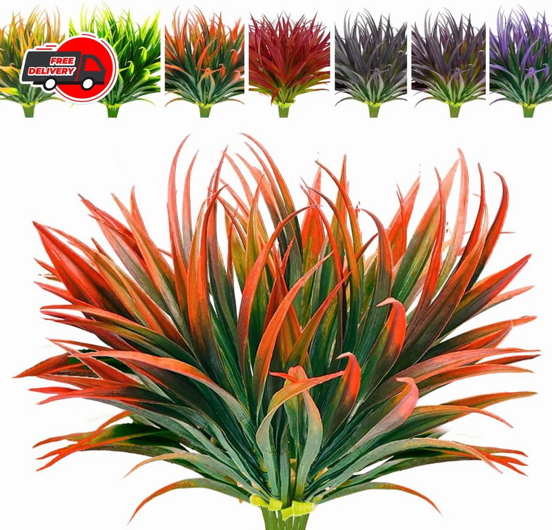 8 Pcs Outdoor Fake UV Resistant Artificial Tall Grass Faux Tropical Flowers Bu Flowering Plants