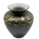 Vintage TOYO Ornate Gold w/Cherry Blossom Peony Flowers Vase Green 4.25Ó Jar Peony