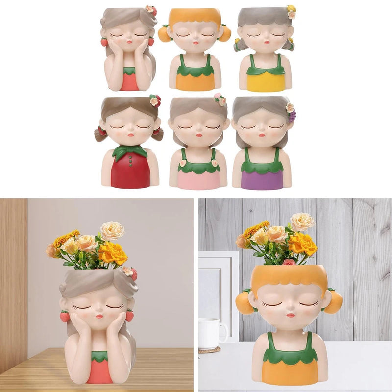 Resin Flower Pot Crafts Girl Shaped Planter for Greenhouse Indoor Garden Garden Plants