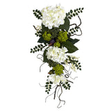 Artificial White Green 28" Hydrangea Teardrop Floral Hanging Home Room Decor Hydrangea