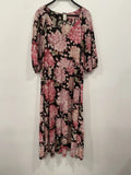 H&M maxi dress black and pink hydrangea floral print Cottagecore size medium Hydrangea