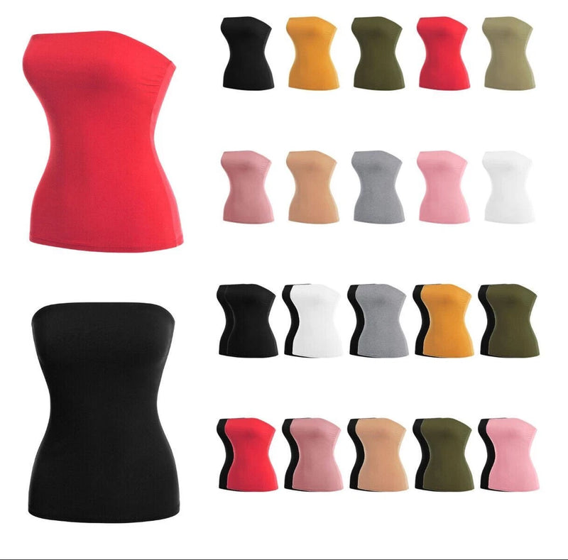 MixMatchy Basic Solid Stretchy Cotton Long  Bandeau Tube Top Roses