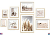 8 Pack Gallery Wall Frame Set with Pampas Grass Art, Assorted Sizes, Beige Pampas Grass