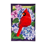 Red Cardinal And Hydrangeas Applique House Flag 28 x 44 Hydrangea