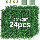 24pcs 20"x20" Artificial Boxwood Mat Wall Hedge Decor Privacy Fence Panel Grass Green Plant