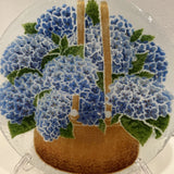 Vintage Peggy Karr Fused Art Glass Bowl With Potted Blue Hydrangeas 8Ó Hydrangea