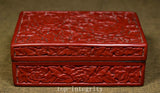 4.7" China Qianlong Lacquerware Carved Fengshui Peony Flower Bird Red Box Peony