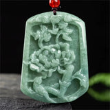 Grade A Jade 100% Natural Green Jadeite Lucky Peony Flower Carved Women Pendant Peony