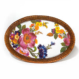 MacKENZIE CHILDS WHITE FLOWER MARKET SMALL RATTAN AND ENAMEL TRAY BNIB Hydrangea