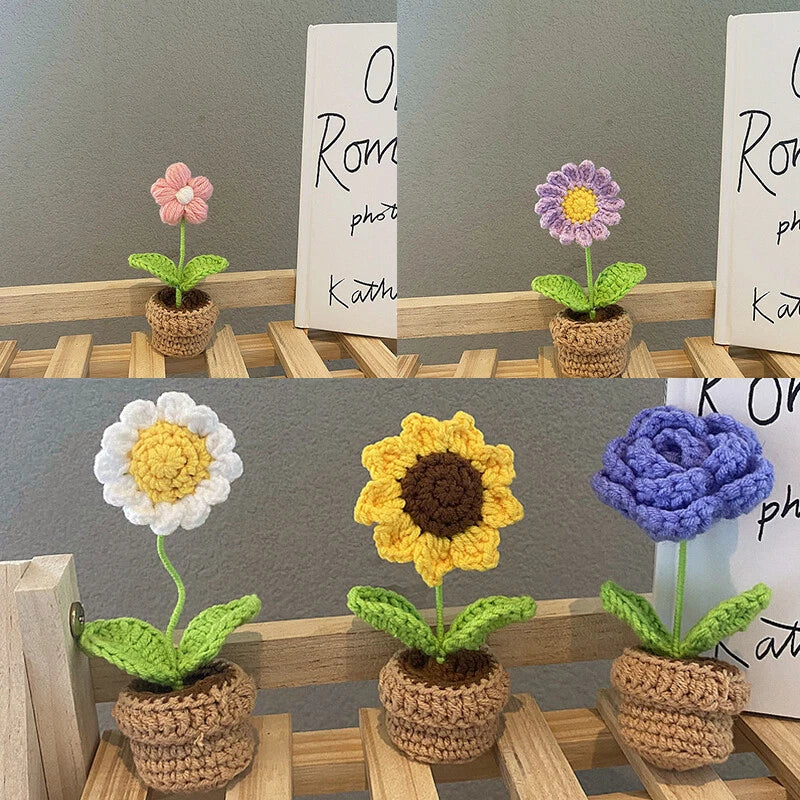 Office Decoration Package Mini Plant Car Accessories DIY Hand-Woven Flower Wool Sunflower