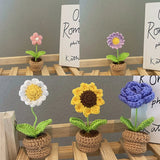 Office Decoration Package Mini Plant Car Accessories DIY Hand-Woven Flower Wool Sunflower