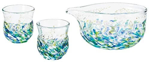 Aderia ADERIA Tsugaru Glass Hydrangea Flower Container Sake Set 180ml Sake Hydrangea