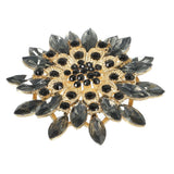 Rhinestone Flower Brooch Pin Large Crystal Sunflower Lapel Pin Black Sunflower
