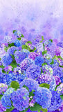 23" Fabric Panel | Timeless Treasures Hydrangea Bliss Flower Scene Purple Hydrangea
