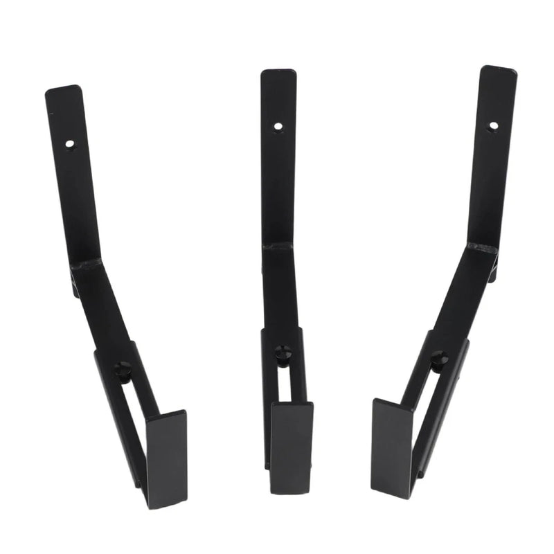 Set of 3 black iron adjustable flowerpot wall hooks with mounting holes