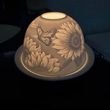 Lithopane Dome Tea Candle Holder Fairy Light Lamp Sunflower Butterfly Sunflower