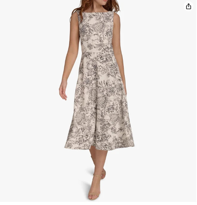 NWT - Tommy Hilfiger Sleeveless Hydrangea Toile Fit & Flare Dress - Size 14 Hydrangea
