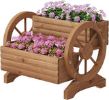 Wooden Flower Cart with Wheels Wooden Wagon Planter Outdoor Garden Planter, Deco Garden Plants