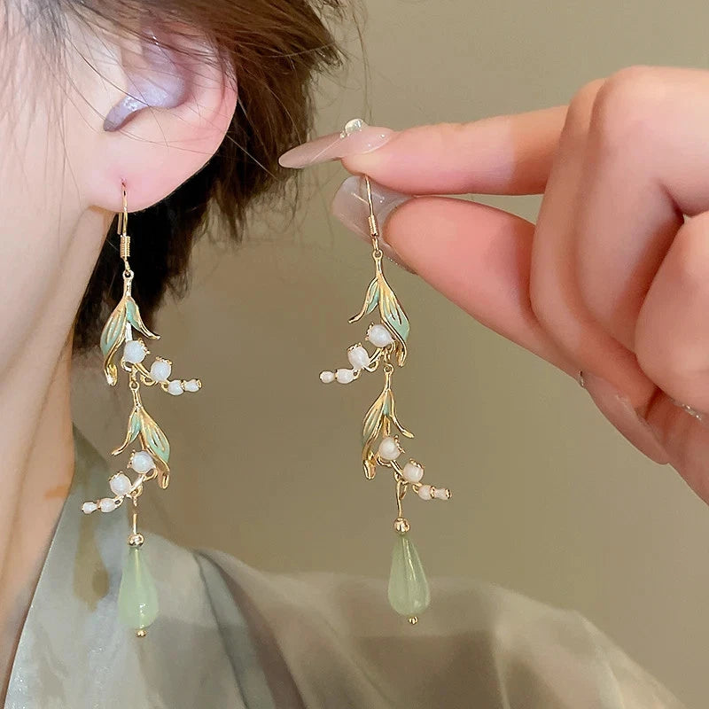Lily Of The Valley Leaf Water Drop Resin Dangle Earrings For Women Partysu New I Lily