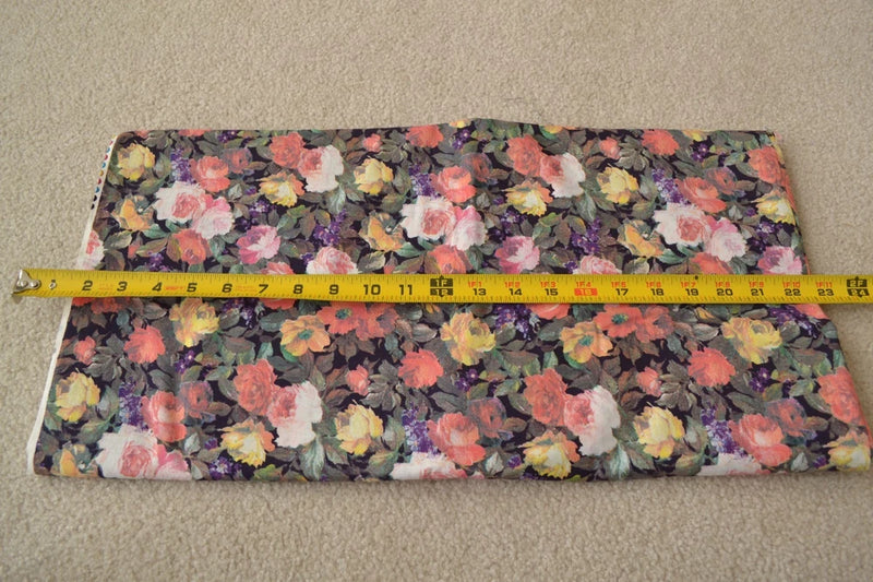 By 1/2 Yd, Colorful Impressionist Floral on Black Quilt Fabric, C954 Flowering Plants
