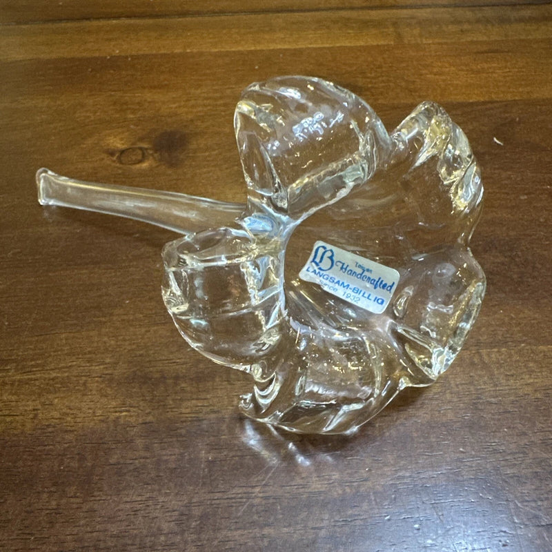 Hand-blown crystal lily flower paperweight with wrapped petals and small base