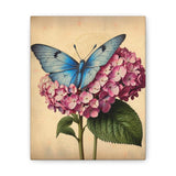 Cottagecore Botanical Blue Butterfly on Pink Hydrangea Canvas Print Hydrangea