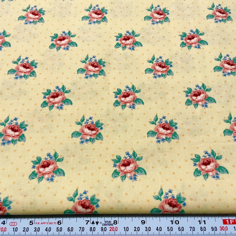 Vintage Kessler BELLE Concord Fabrics Teflon Florals on Yellow by the Half Yard Flowering Plants