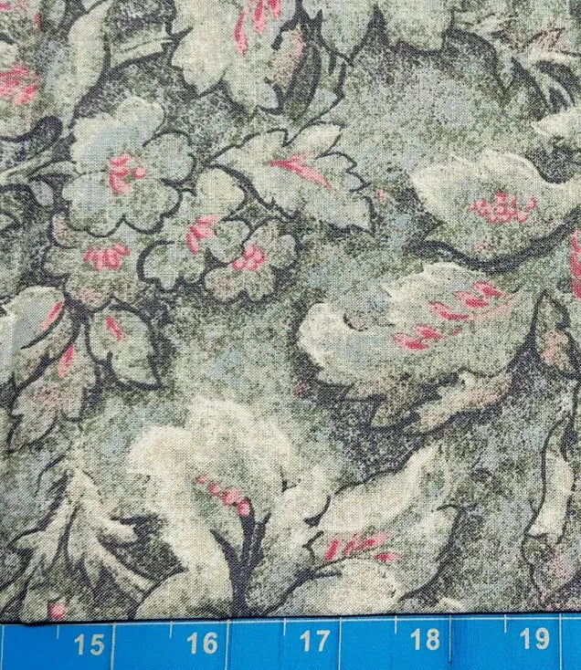 Tina Scrap 9Óx21Ó Flower Vine Leaf Vintage OOP Floral Blue Gray Cotton Fabric Flowering Plants