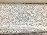 Embroidered Stretch Lace Apparel Fabric Sheer Scrolling Floral Pearl White HH211 Flowering Plants