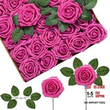 Artificial Flowers Pcs Rose Foam Red-Violet Fake Roses Bulk with 50 Fuchsia Bouquet