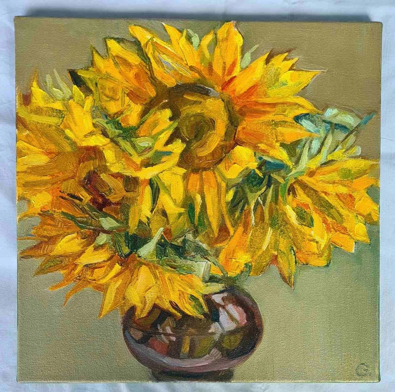 Sunflowers Bouquet Original Oil Painting on Canvas Floral Impressionism Signed Sunflower