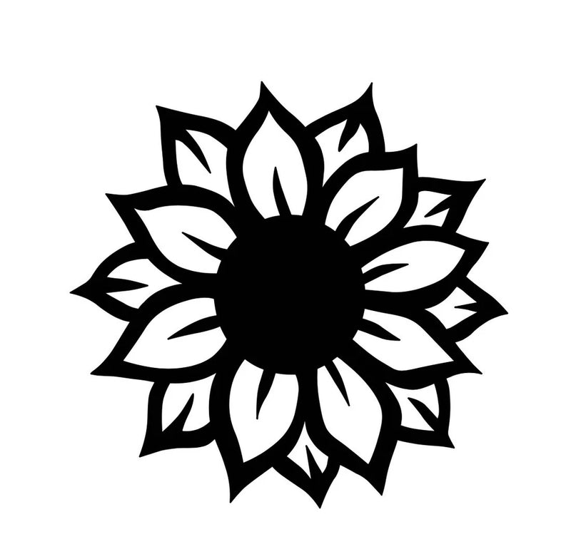 Sunflower icon with dark petals and circular center, black outline