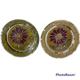 Antique Goofus Glass Plate Hand Painted Sunflower Flower Floral Red Gold Sunflower