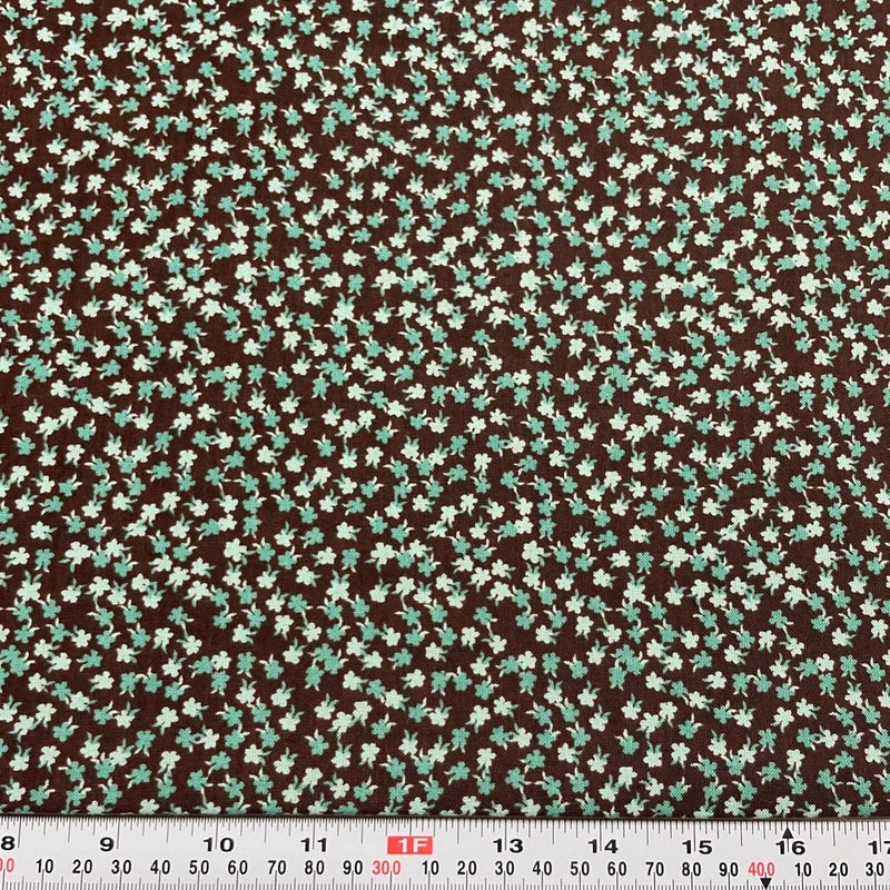 Teal Florals on Brown Jo-Ann Cotton Fabric by the HALF YARD Flowering Plants