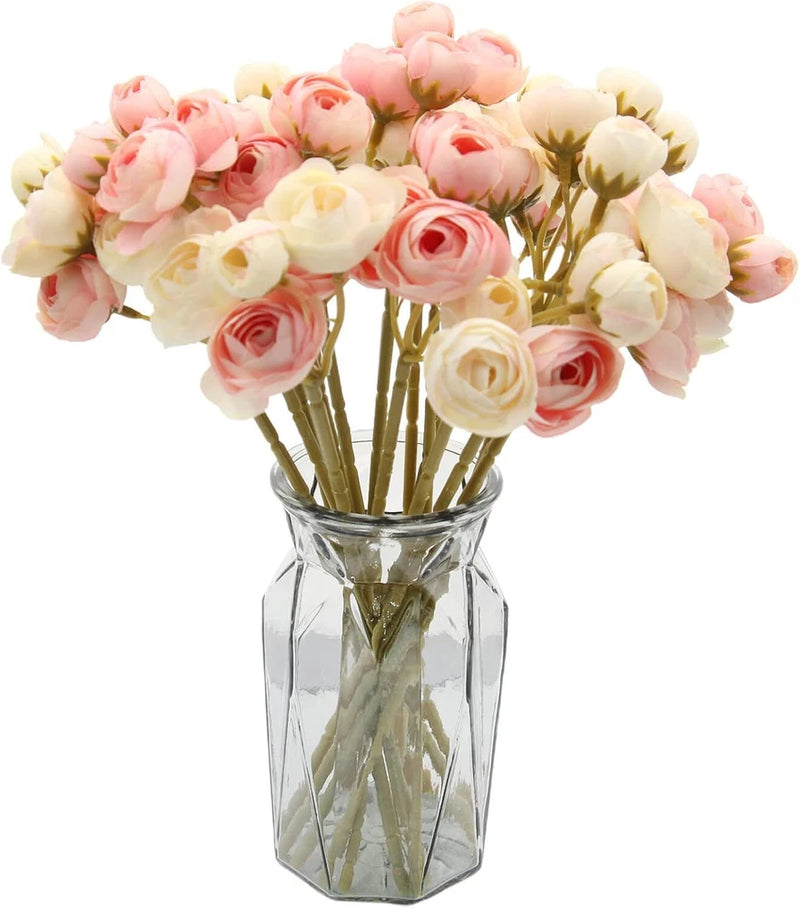 Hananona 18 Pcs Artificial Silk Rose Flowers Persian Ranunculus Bouquet Pink Ranunculus
