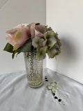 Faux Hydrangea & Rose Arrangement in Mercury Glass Vase Shabby Chic Floral Decor Hydrangea