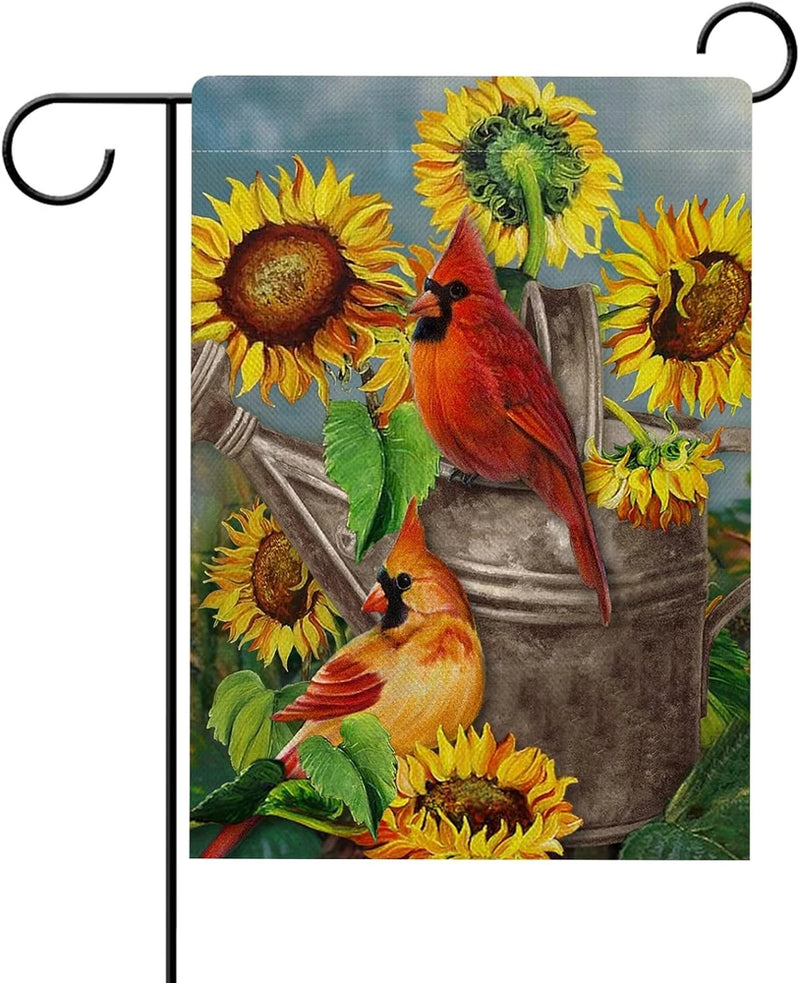 Fall Sunflower Cardinal Garden Flag Double Sided, Autmun Watercolor Flower Red Sunflower