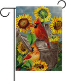Fall Sunflower Cardinal Garden Flag Double Sided, Autmun Watercolor Flower Red Sunflower