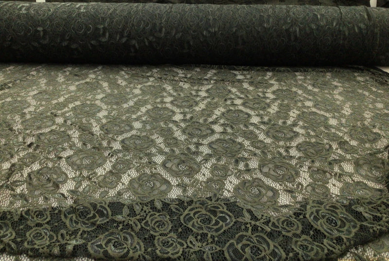 Embroidered Stretch Lace Apparel Fabric Sheer Rose Floral Dark Moss XX210 Flowering Plants